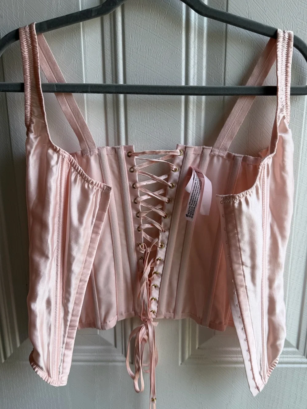 Victoria’s Secret Pink Satin Corset Bustier Top Lace Up Coquette S